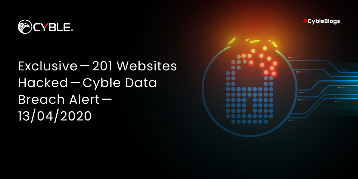 Exclusive — 201 Websites Hacked — Cyble Data Breach Alert — 13042020